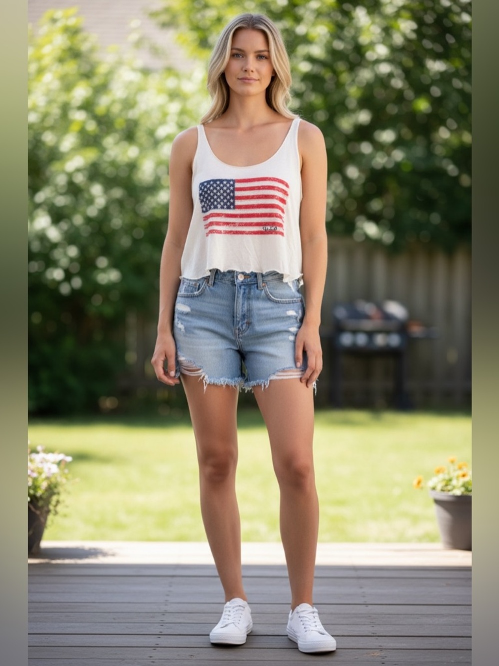 Brandy Melville American Flag Cream Tank Top One Size